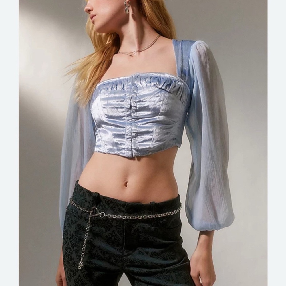 NWOT Urban Outfitters Peggy Velvet Puff Sleeve Bustier Top, Size S